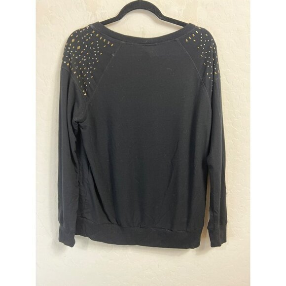 Torrid Sz 00 (US 10) Studded Shoulder Crew Neck Sweatshirt Sweater Black Metal S - Picture 7 of 8